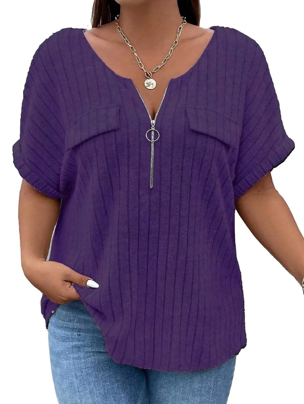 Plus-Size Zipper Top